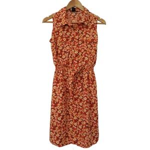 Millenium Juniors Sleeveless Shirt Dress Tie Waist Floral Rust Multi X-Large NWT